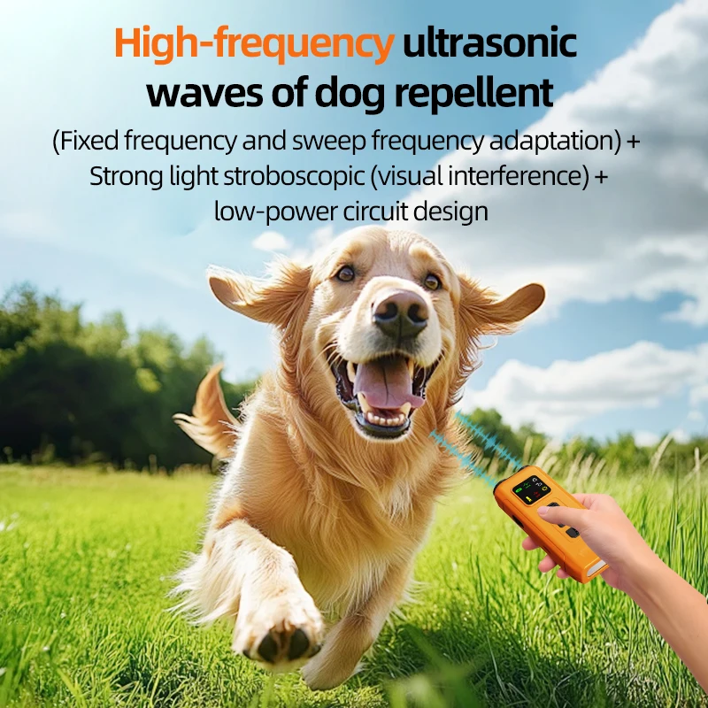 

Dual-Head Ultrasonic Dog Deterrent K10, 15-30kHz Sweep & Fixed Frequency, Strobe Light, 500mAh Type-C for Outdoor