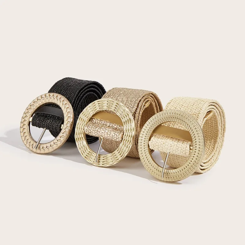 Korean-Style Niche Cotton-Linen Woven Women’s Belt – Round or Square Buckle Decorative Belt for Dresses and Long Tops