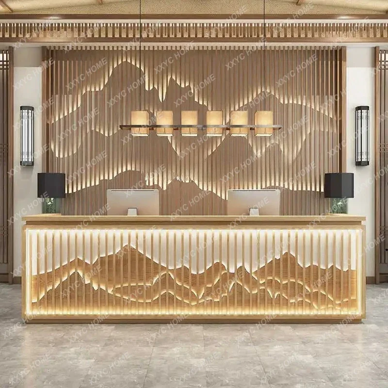 QQNew Chinese Retro Tea House Beauty Salon Checkout Page Light Luxury High-end Foot Bath Bar Reception Desk