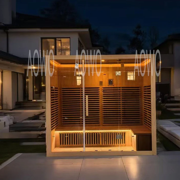

Wooden Dry Sauna Shower Combo Infrared Sauna Outdoor Sauna Control System Spa Room Red Light Therapy Dry Spa Room 5 Persons