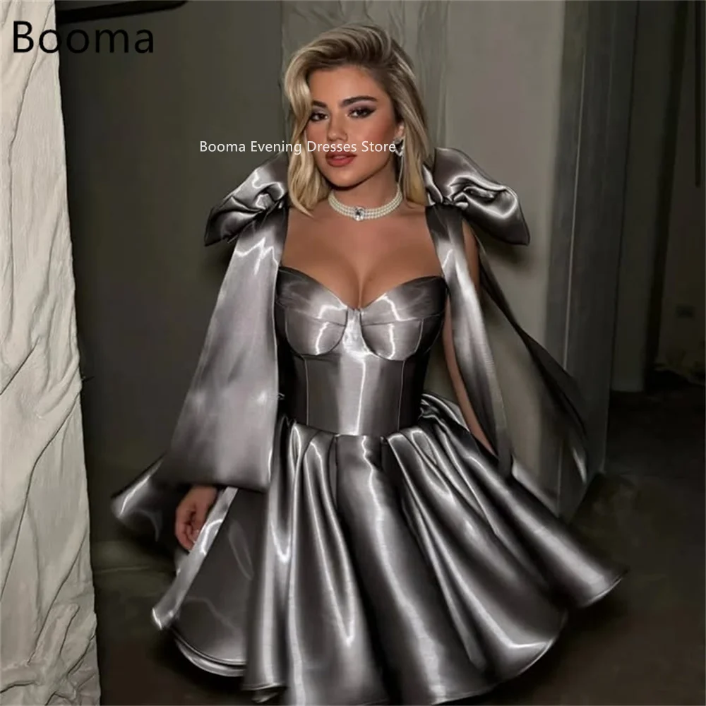 Booma A-Line Abiti da sera con fiocco lucido Abiti da festa formali per le donne Abito lungo da ballo elegante senza maniche in raso Personalizza 2025