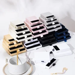 5pc Bulk Organizer Travel Jewelry Gift Display Packaging Box Kraft Paper Sliding Drawer Earrings Ring Storage with Velvet Sponge