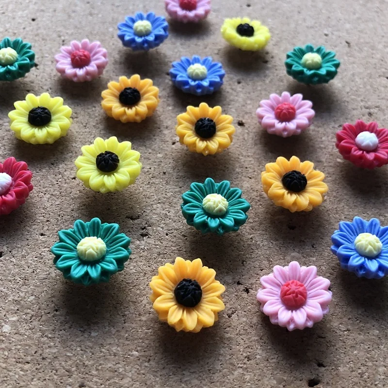 30PCS Flower Resin Pushpin Thumbtacks Sunflower Shape Thumb Tack DIY Decoration DIY Binding Nail Corkboard Pins Office Supplies