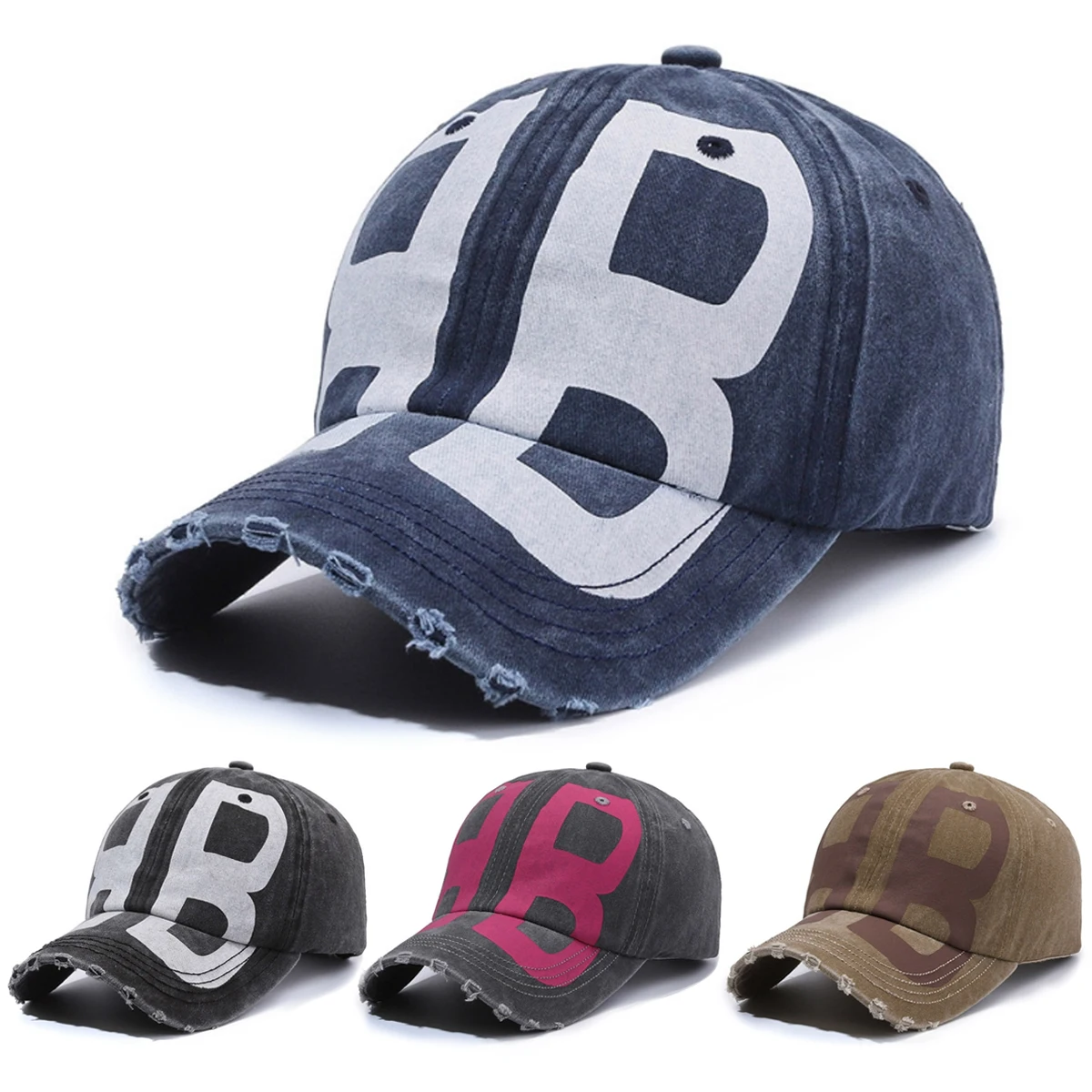 2025 New BB Printed Vintage Washed Hole Baseball Cap Men's Trendy Hip Hop Hat Women Exquisite Casual Sunshade Decorative Hat