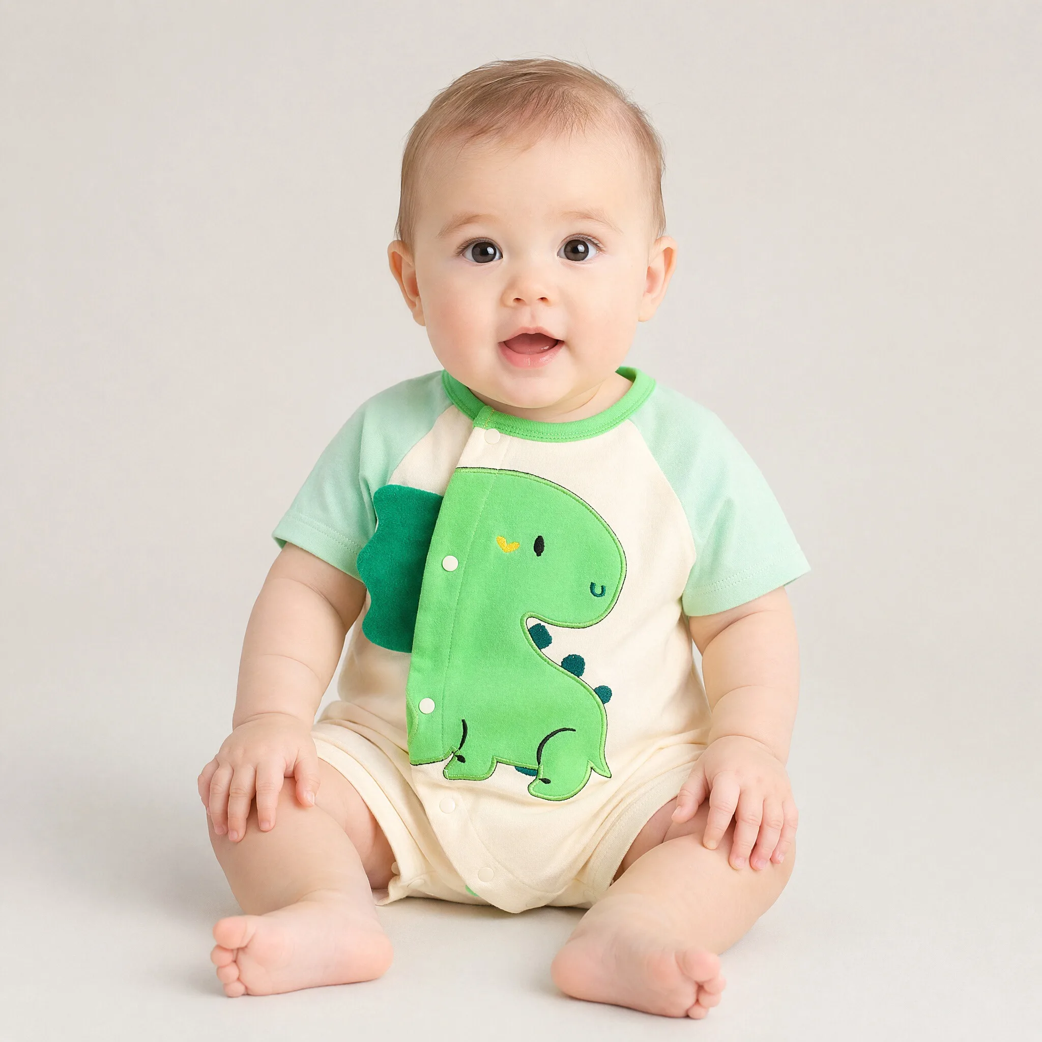 Mono de Bebé de Algodón Puro con Estampado de Dinosaurios, Pelele Fino de Manga Corta para Verano, Ropa de Verano para Bebés de 0 a 1 Año, Niño y Niña