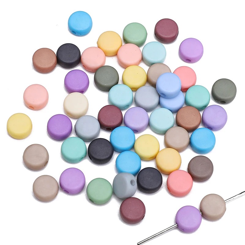 50Pcs 4x7mm Acrylic Solid Color Matte Flat Round Beads Used For DIY Bracelets Necklaces Keychains Jewelry Making Accessories