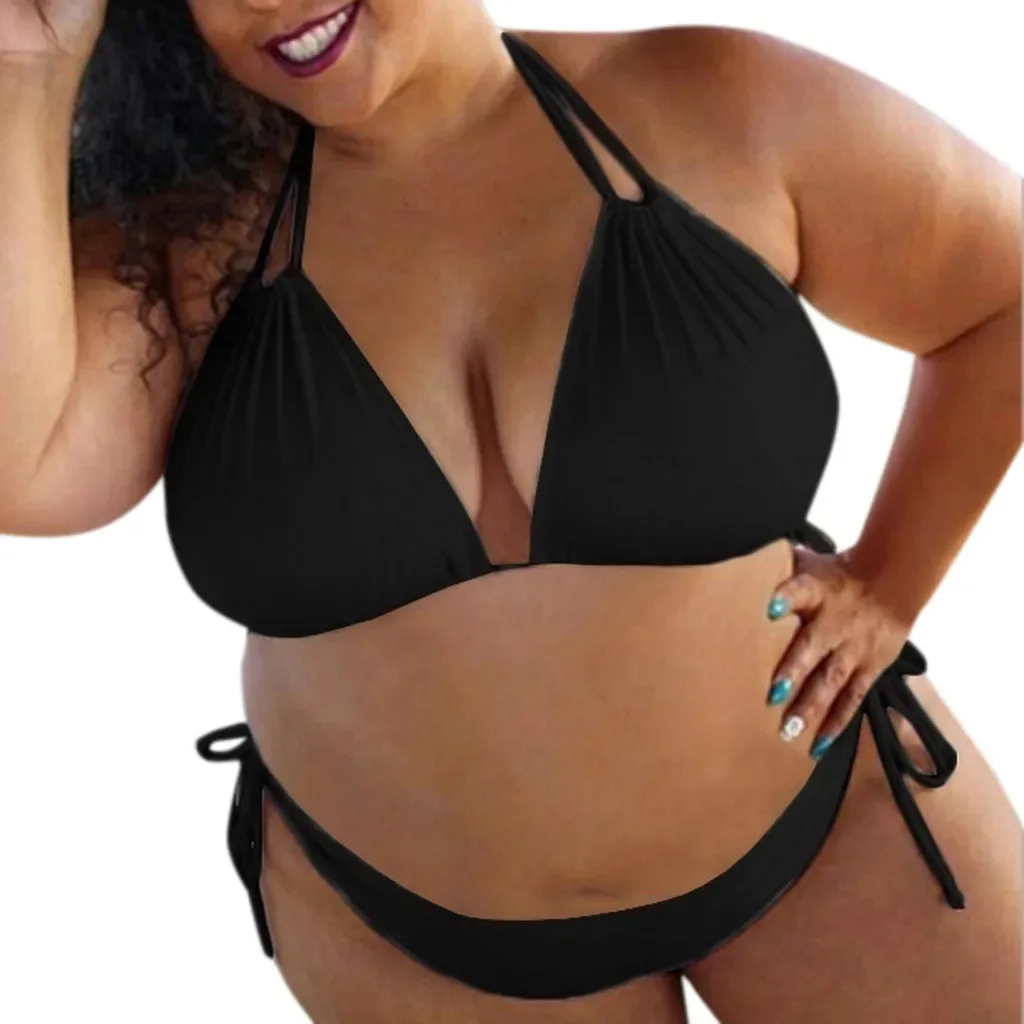 Fato de banho halter feminino, conjunto sexy de biquíni, copo grande, maiô para encobrir praia, plus size, 2 peças