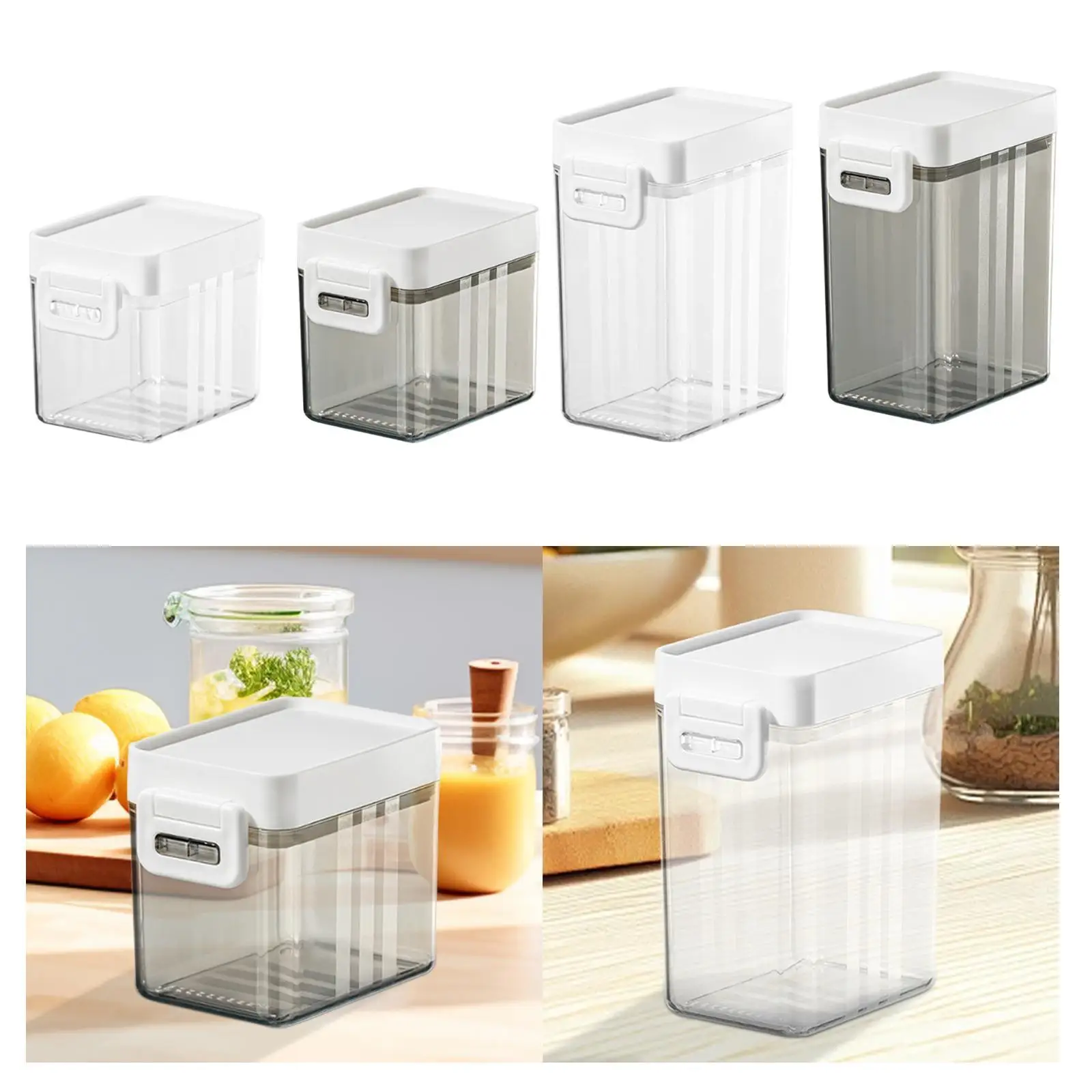 Food Container Refrigerator Organizer Food Storage Jar Keep Fresh Sealed Lid Clear for Countertop Cupboard Cabinet Kitchen Flour