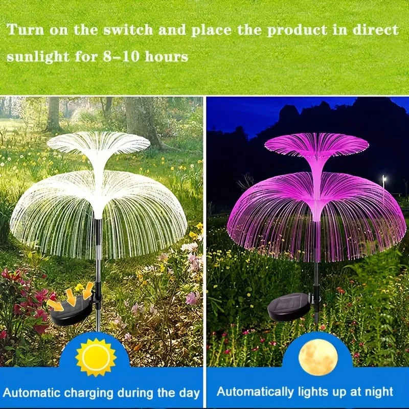 1PC Outdoor Solar Garden Lights 7 Colors Variable Solar Stake Jellyfish Reed Lights Solar Outdoor Color Changing Lights