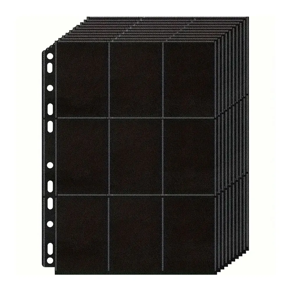 10Pack Black 9-Pocket A4 Trading Card Binder Pages Storage Wallet - Double-Sided Side-Loading Pockets for 180 Game Card。