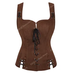Pirate Vest Costume Corset with Straps Viking Costumes Women Cosplay Gothic Vest for Women Lace Up XS-XXXL Brown