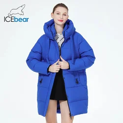 ICEbear-Jaqueta puffer de comprimento médio para mulheres, casacos casuais de algodão feminino, casaco acolchoado quente, GWD3873I, marca de inverno, 2023