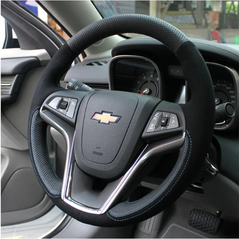 Hand-stitched red genuine Leather Black suede Car Steering Wheel Cover For Chevrolet Malibu Volt Camaro 2011-2015 Aveo 2016-2018