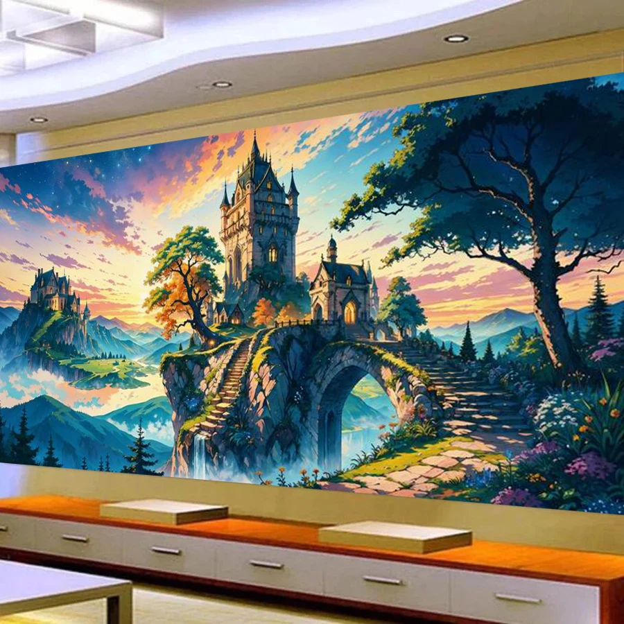 

Живописный замок, большой размер, наборы для алмазной живописи «сделай сам», ночной пейзаж, абстрактное искусство, полная дрель, пейзаж, мозаика, вышивка, картина