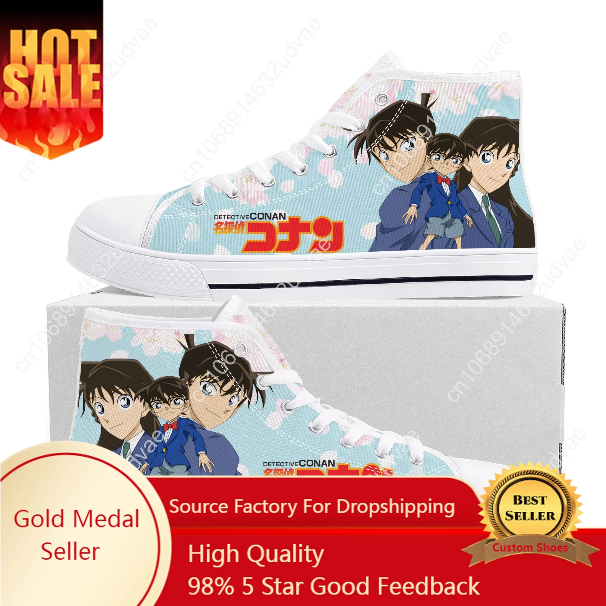 

Anime Detective Conan High Top Sneakers High Quality Mens Womens Teenager Canvas Sneaker Casual Couple Shoes Custom White Shoe