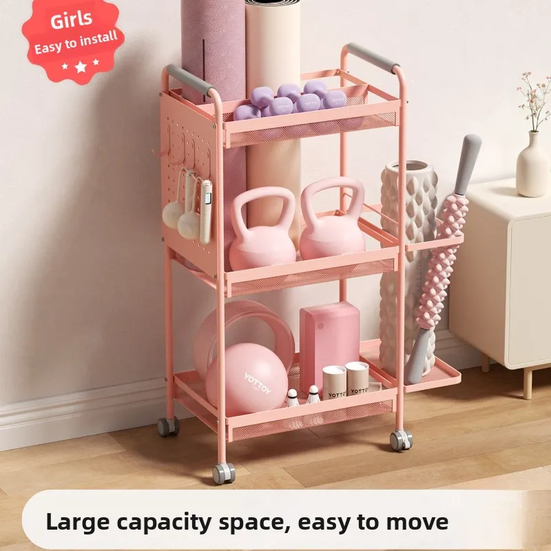 

Минималистичная железная многоярусная передвижная стойка-органайзер для хранения ковриков для йоги, гантелей, пенных роликов, домашнего спортивного инвентаря и фитнес-оборудования