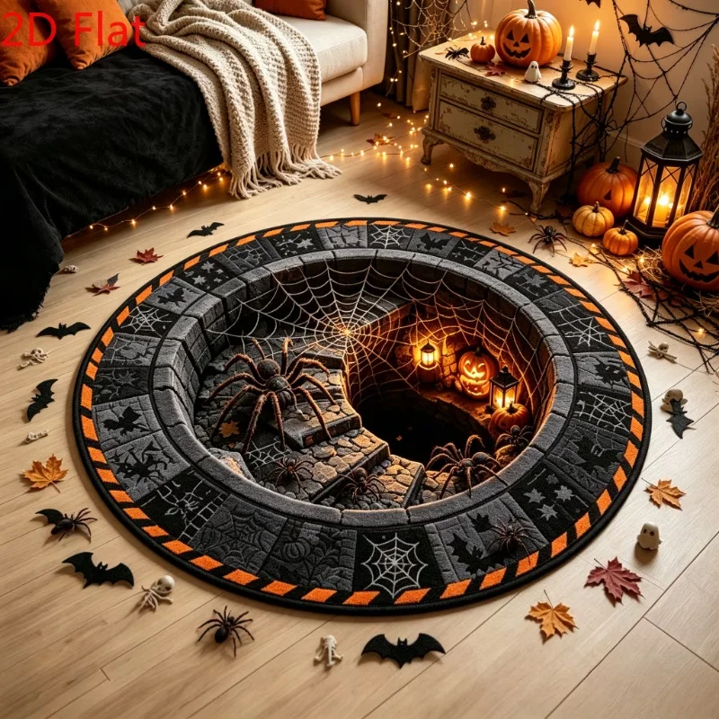 Halloween 3D Ghost Vortex Round Circle Rug Home Decor Spooky Pumpkin Bottomless Hole Floor Mat Area Rug Non Slip Doormat Carpets