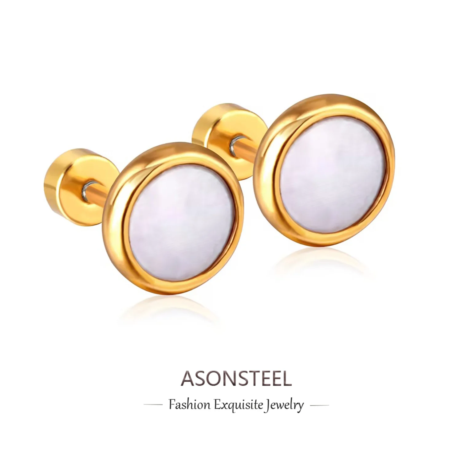 ASONSTEEL Summer Beach White Shell Piercing Stud Earring 316L Stainless Steel For Women Girl Waterproof Jewelry Accessorie Retro