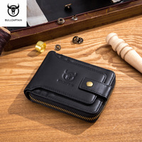 BULLCAPTAIN Genuine Leather Wallet Men's Business Casual Cash Clip Multifunctional RFID Card Holder Zipper Coin Purse