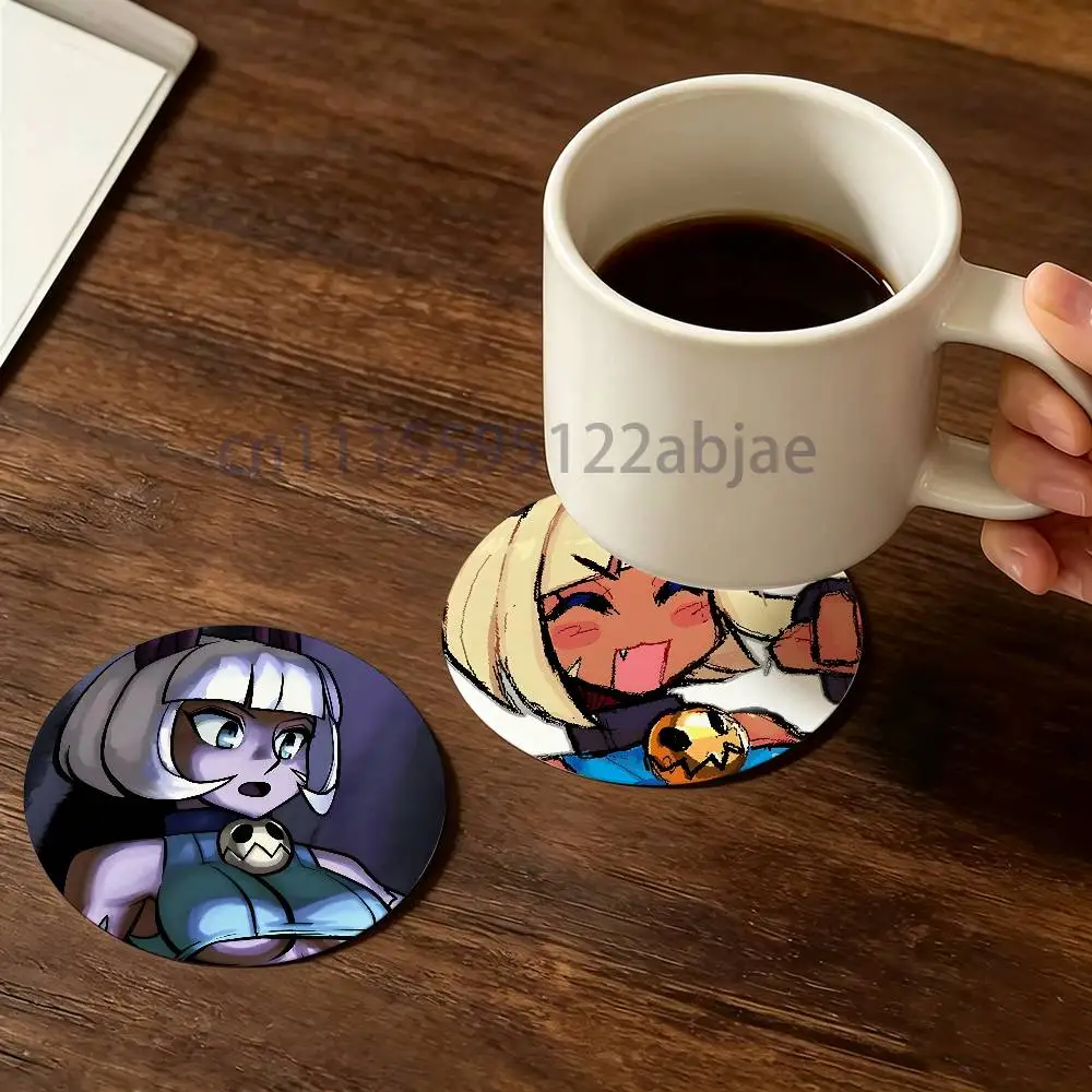 Ms Fortune S-Skullgirls Wooden Cup Mat Cappuccino Vodka Juice Water Coaster for Flower Shop