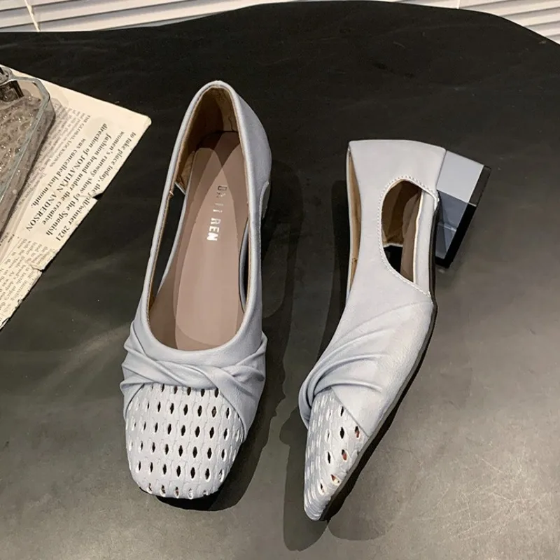 

Летние полые женские сандалии, плиссированная женская обувь на каблуке, дизайнерские элегантные летние туфли-лодочки, новинка 2025, повседневная обувь Sandalias De Mujer