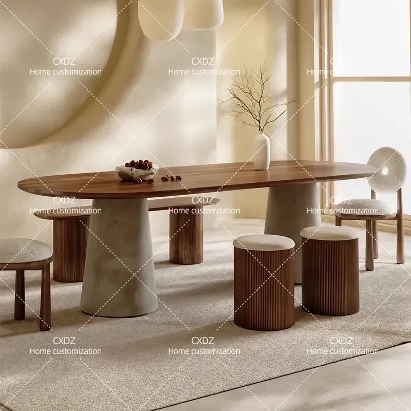 Wabi Sansan Style Solid Wood Dining Table Medieval Oval Small Apartment Desk Creative Workbench for Home Office