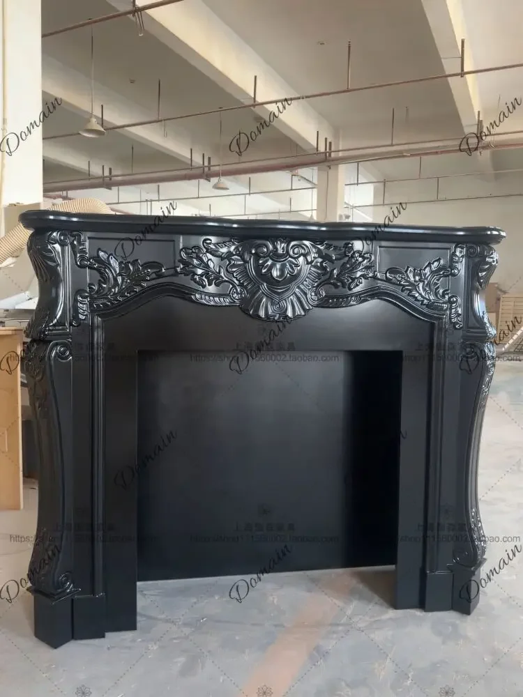 BJ French Retro Solid Wood Carving Flower Fireplace Decorative Cabinet Classical American Black Fireplace Entrance Cabinet