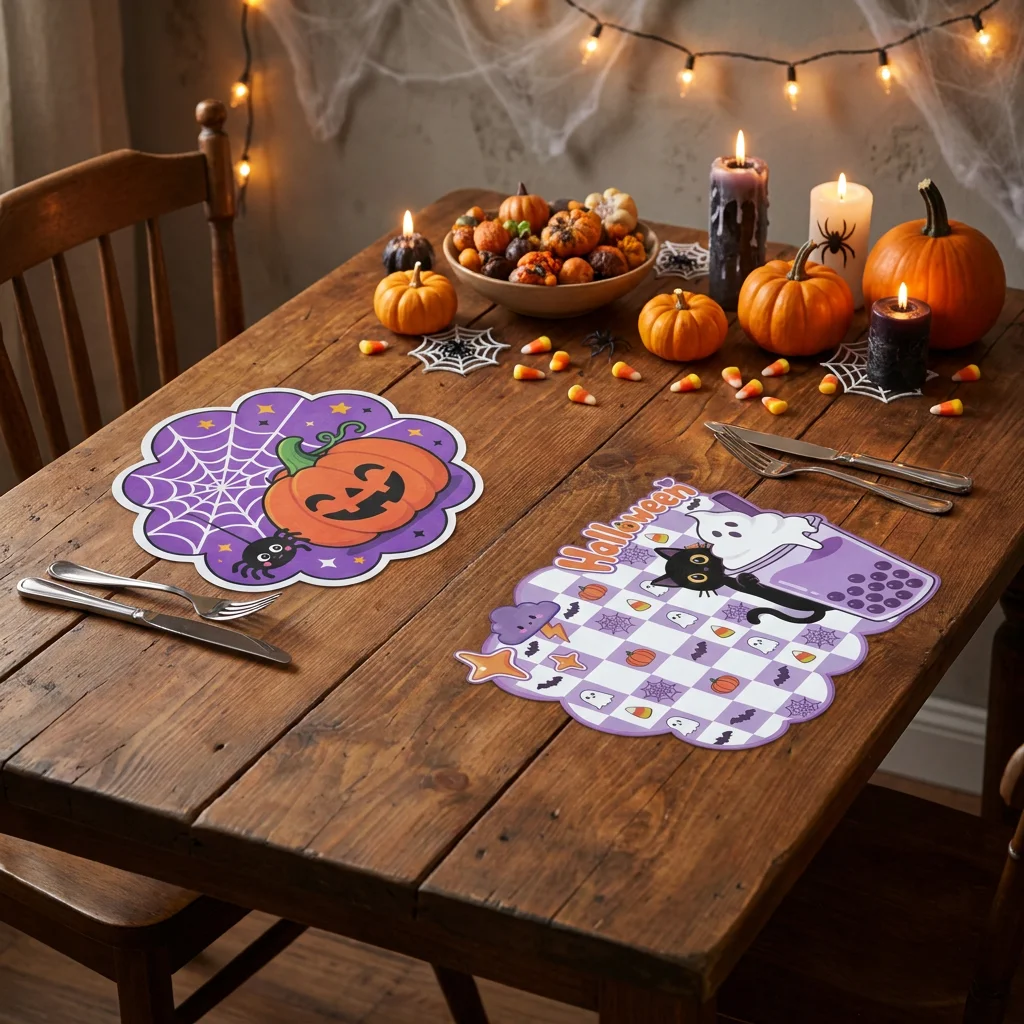 20pcs cartoon lace Halloween paper placemats, suitable for Halloween, parties, dessert shops, store decoration