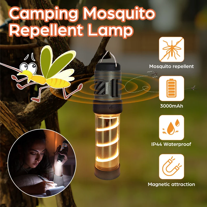 Rechargeable Tiny Mosquito Repeller with Camping Light Magnetic Design&Repellent Pads for Outdoor Camping Backpacking Patio Lamp