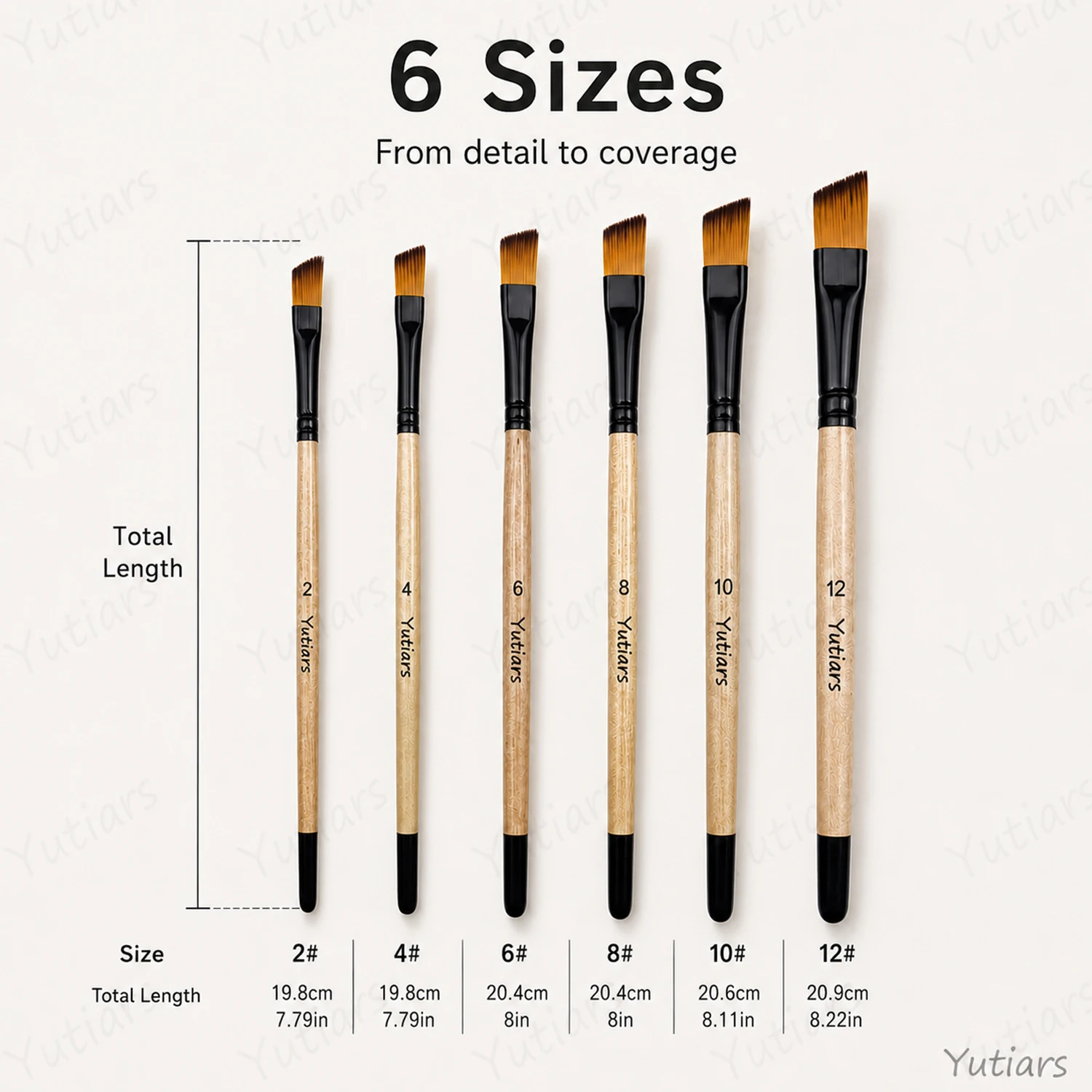 6 Sizes Angled Brush Set Precision Paint Brushes Synthetic Bristles Wooden Handle for Watercolor Acrylic Gouache Detail Painting
