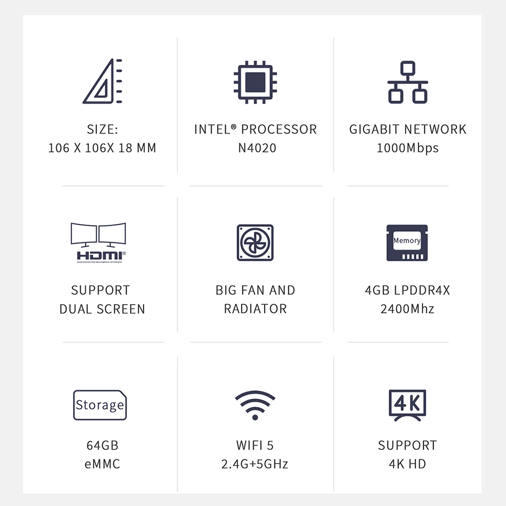 Beelink T5 인텔 셀러론 미니 PC, 듀얼 HDMI 지원, 듀얼 와이파이, BT4.0, PK T4 프로, N3350, AK3V, T8 프로, 4GB, DDR4, 64GB eMMC, 최신