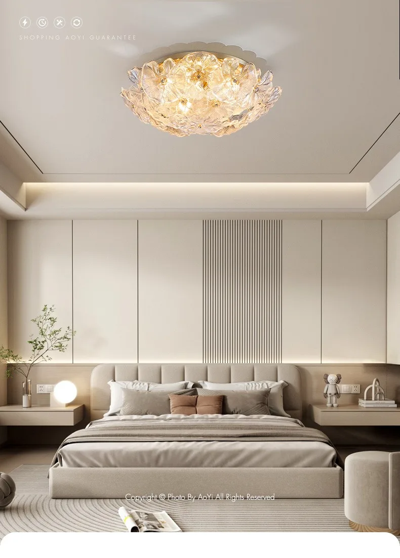 Modern light luxury personalized lotus leaf glass ceiling light Nordic simple bedroom room light