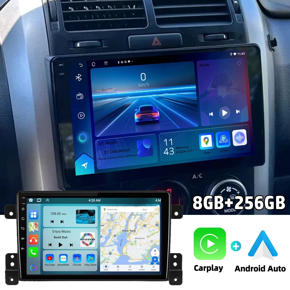 Android 15 Carplay Auto DSP Stereo Player for Suzuki Grand Vitara 3 2005-2015 with WiFi Wireless Carplay GPS Navigation