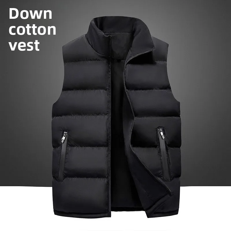

Thiened Fce Warmth Unlined Stand Collar Men's down Vest Loose Large Size Jaet for Autumn Winter Outdoor Wear