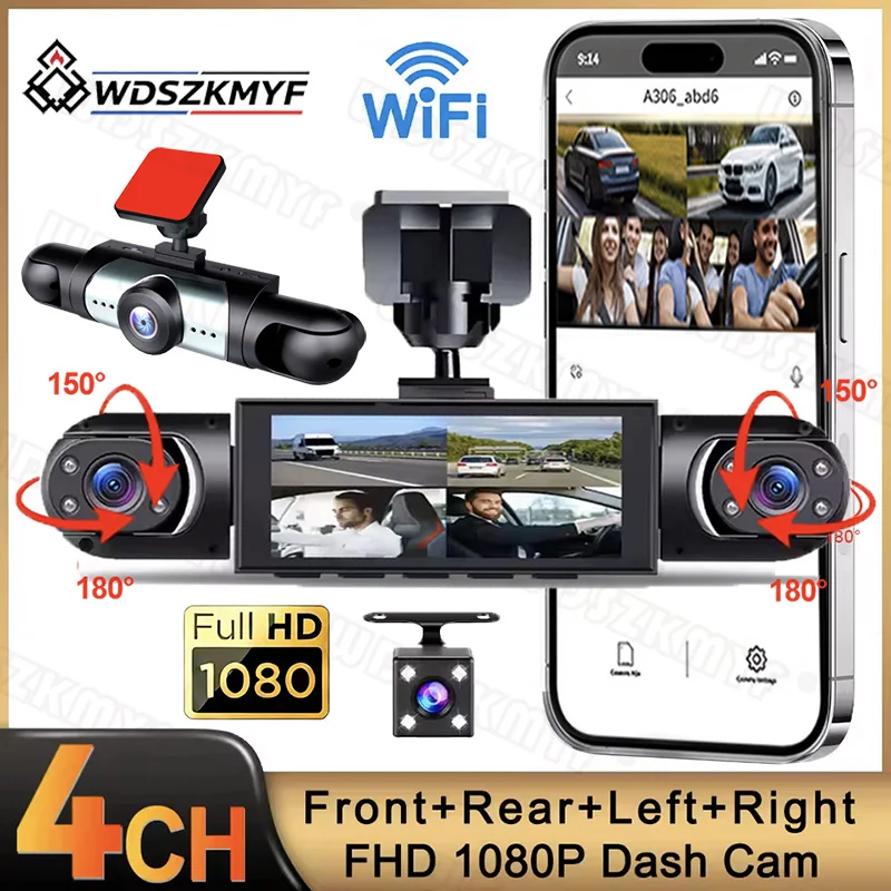 4CH 360 Degrees Car DVR 1080P Video Recorder WIFI Dash Cam 4Lens Front Right Left Rear View Camera 24h Parking Monitor For Car