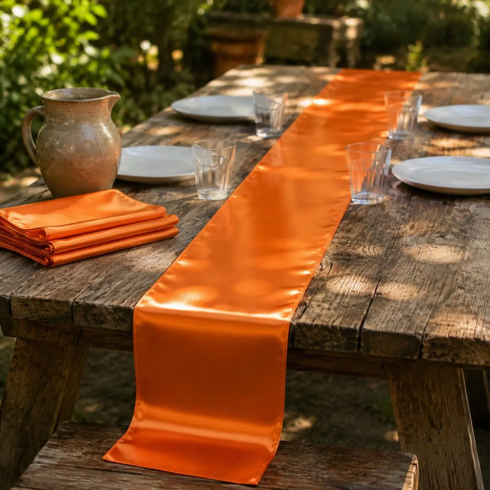

4 Pieces Orange Satin Table Runner Sleek Polyester Satin Runner Home Decor Textile Long-Lasting Seamless for Party