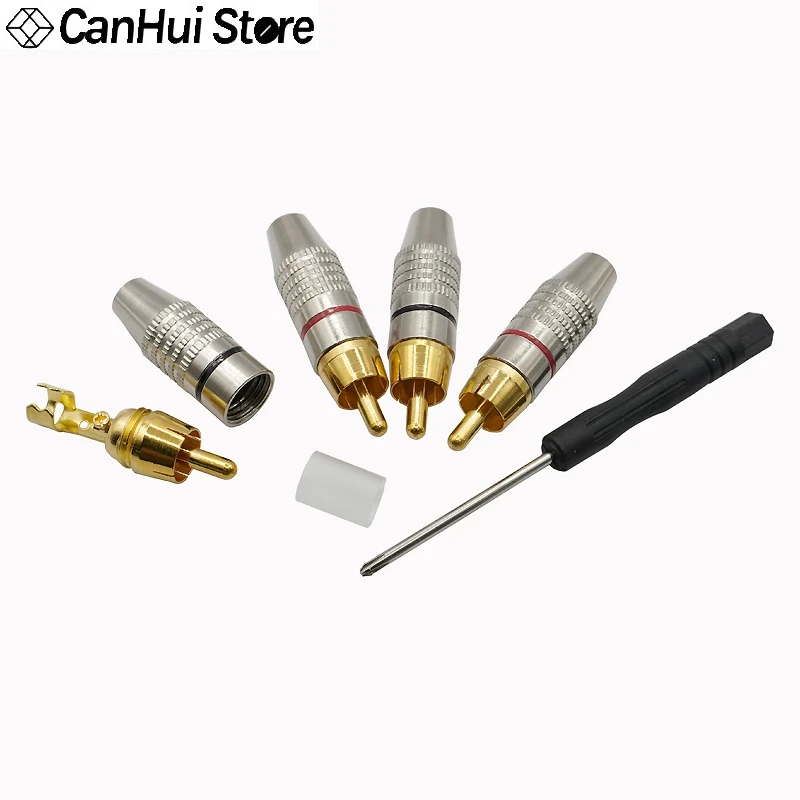 

4pcs RCA Male Plug Non Solder AV Audio Video Locking Cable Plug Adapter solderness for Video CCTV Camera Security Connector