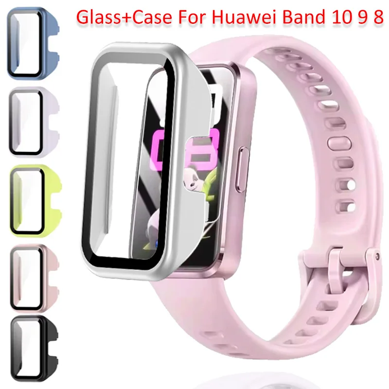 Glass+Case For Huawei Band 10 9 8 protector smart watch accessories PC Full cover bumper Tempered Film for Huawei band10 9 case