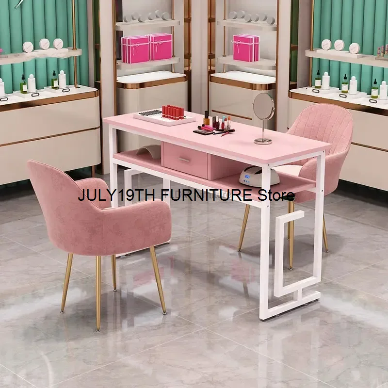 Modern Minimalist Nail Tables Salon Furniture Single Double Manicure Tables Chair Set Luxury Professional Manicure Table D