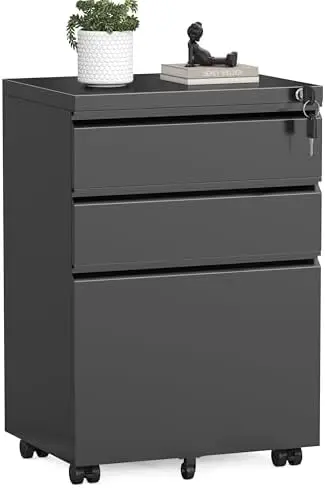 3 Drawer Mobile File Cabinet with Lock, Metal Filing Cabinets for Home Office, Rolling Under Desk Organizer for