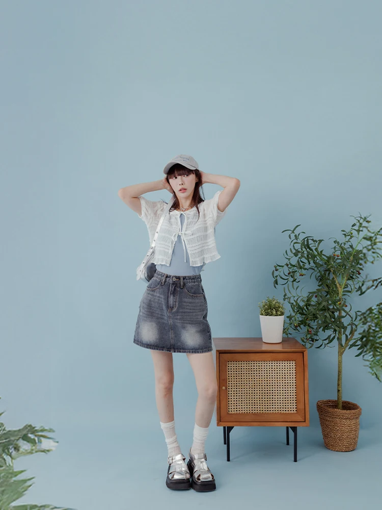 

Новая женская джинсовая юбка Queenop весна-лето, А-силуэт, повседневная, из хлопка, со средней талией, на молнии, модель 0300906