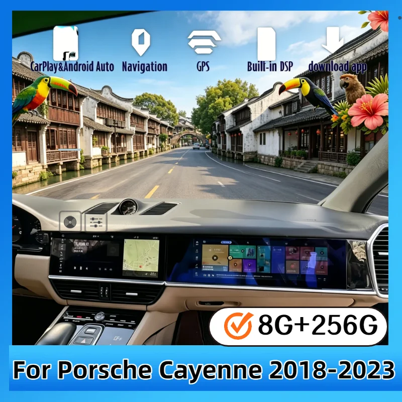 Carplay Auto Android 14 Car Copilot Radio 15'For Porsche Cayenne 2018-2023 Screen Passenger Seat Entertainment Upgrade Head Unit