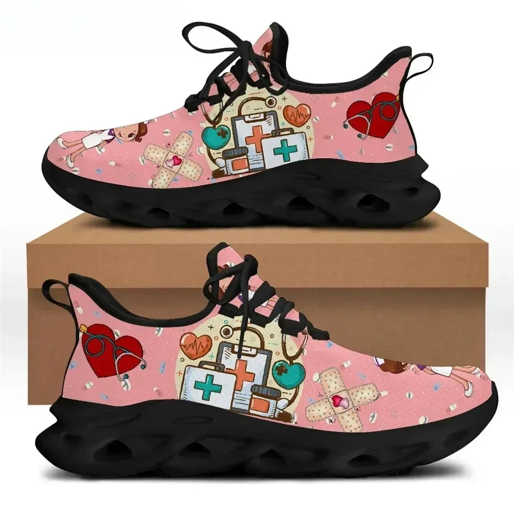 Brand Design Women Sneakers White Nursing Shoes Cute Cartoon Nurse Doctor Medical Print Light Lace-up Flats Footwear