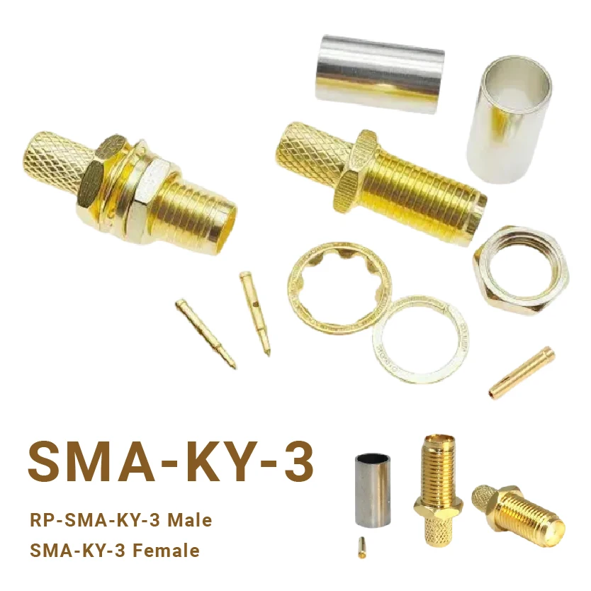 

RP-SMA-KY-3 Male / SMA-KY-3 Female Jack Bulkhead Crimp RF Coaxial Connector for RG58 RG142 SYV50-3 Cable Wire Terminal