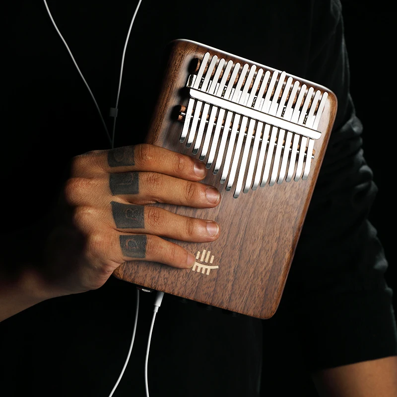 Hluru 17 Key Electric Kalimba Thumb Piano Built-in Pickup Professional Electric Kalimba Finger Piano