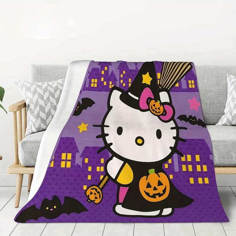 Fashion Sanrio Hello Kitty coperta di Halloween Cute Kuromi Set di carte di flanella a forma di zucca arazzo multifunzionale caldo coperta