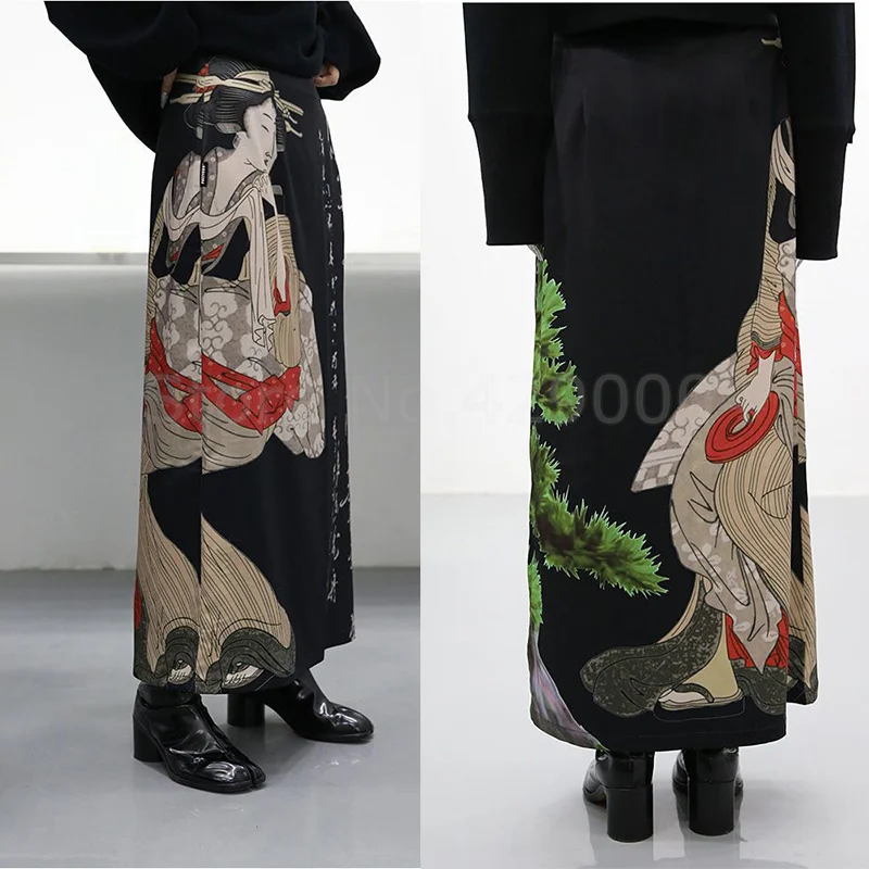 

Chinese Style Black Skirts Gothic Skirt Fashion Women Y2K Faldas Largas Mujer Fairycore A-Line Split Harajuku Streetwear