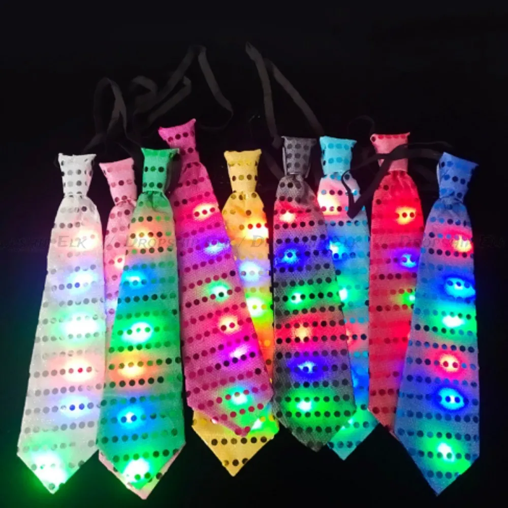 Corbata brillante para hombre, corbatas con lazo Led, lentejuelas luminosas, corbata intermitente para cumpleaños, boda, Navidad, Halloween, decoración de fiesta de Cosplay