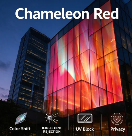 Chameleon Red PET One Way Vision Window Film Roll Privacy Glass Tint Heat Insulation Anti UV DIY Install For Home Office Car Gla