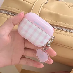 INS Cute Pink Checkered Cover Earphone Protective Case For AirPods 1 2 3 4 Pro2 Soft Anti-fall Protect Shell With Lovely Pendant